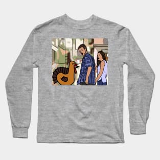 Distracted Boyfriend Meme and Funny Thanksgiving Turkey Long Sleeve T-Shirt